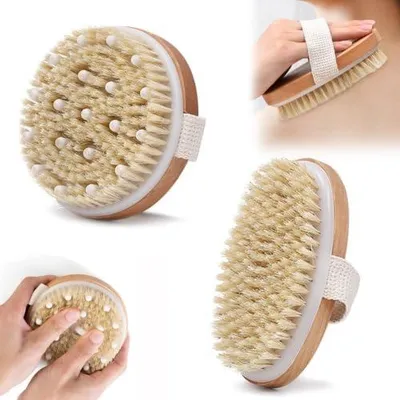 Produktbild von Massagebürste, 2 Stück, Körper- und Peelingbürste für Bad und Trockenmassage, Körperbürste mit Naturborsten, Bürste für Lymphdrainage und Cellulite