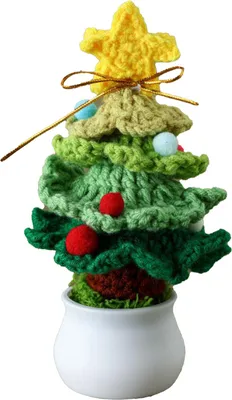 Image de Mini-arbre de Noël en tricot Simulation d'arbre de Noël Bonsaï en crochet Ornement pour magasin de centre commercial Décoration d'intérieur Vert