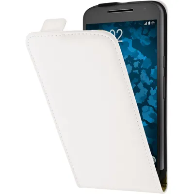 Produktbild von PhoneNatic Kunst-Lederhülle kompatibel mit Motorola Moto G4 Plus - Flip-Case weiß + 2 Schutzfolien