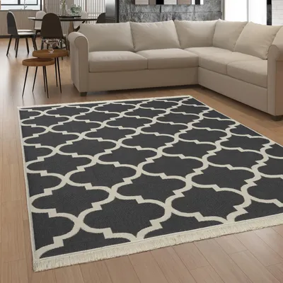 Produktbild von Teppich Wohnzimmer Boho Waschbar Bis 30 Grad Skandinavisch Mit Fransen Wendbar Grösse 60x180 cm