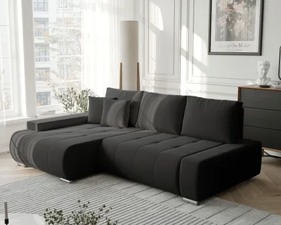 Image de Canapé d'angle NIKO avec fonction sommeil et coffre de lit Canapé d'angle en L Salon Canapé avec coffre de lit Canapé gauche Monolith 95 Gris