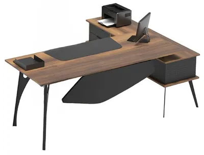 Image de Bureau en L Bureau d'angle Rangement Marron Noir