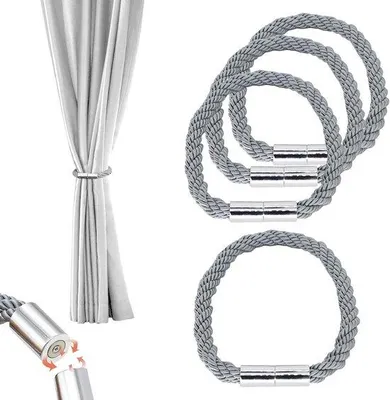 Obrázok produktu pre Sada 4 ks magnetických držiakov na záclony, striebornosivé, jednoduché