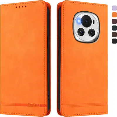 Produktbild von Hülle für Honor Magic6, Retro Kunstleder Ständer Klapphülle mit Kartenfächer und Magnetische Orange