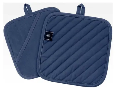 Produktbild von Baumwoll-Topflappen und Topfuntersetzer rutschfest - 2er Set - Blau 20 x 20 cm