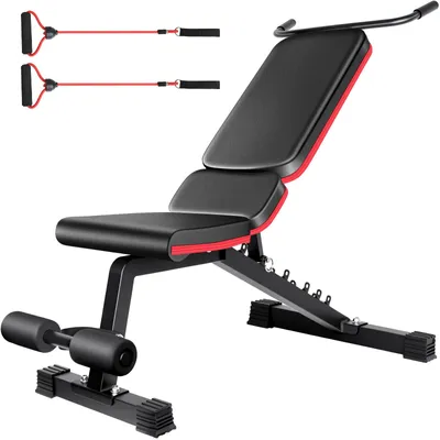 Obrázek produktu pro Nastavitelná posilovací lavice – skládací tréninková lavice – nosnost 120 kg – 7 poloh – s posilovacími prvky pro nohy a ruce – pro domácí fitness a silový trénink – černá