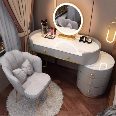 Immagine prodotto di Set da trucco con specchio e sedia, colore grigio, 100 cm