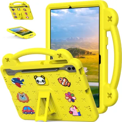 Produktbild von Schutzhülle für Samsung Galaxy Tab S10+/Tab S9 FE+/Tab S9+/Tab S8+/Tab S7+/Tab S7 FE 12.4" Niedliche Hülle für Kinder, Stoßfest mit Griff und Ständer Gelb