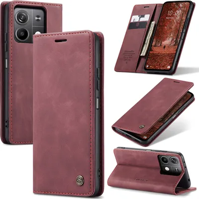 Image de Xiaomi Redmi Note 13 5G Housse, étui rétro en cuirPolyuréthaneavec fonction de support Housse de protection pour Xiaomi Redmi Note 13 5G Rouge