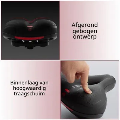 Productafbeelding van Fietszadel, zwart en rood, gelfietszadel, waterdicht, ademend, schokabsorberend, voor mountainbike en racefiets