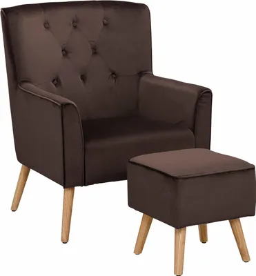 Produktbild von Mike | Sessel mit Hocker aus braunem Velours