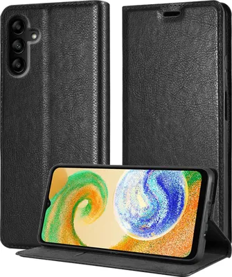 Produktbild von Cadorabo Hülle für Samsung Galaxy A04s in NACHT SCHWARZ Schutzhülle mit Magnetverschluss, Standfunktion und Kartenfach Flip Case Cover Etui Handy Klapp Hülle Book Tasche