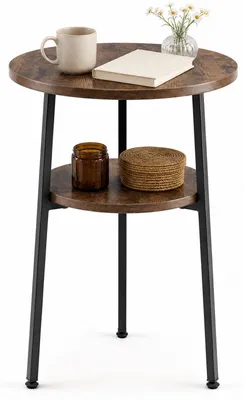 Produktbild von KOMFOTTEU Couchtisch rund, Ø39 cm Wohnzimmertisch klein mit 2 Ebenen, Beistelltisch mit Beinen aus Stahl, Kaffeetisch, moderner Sofatisch für Wohnzimmer & Schlafzimmer