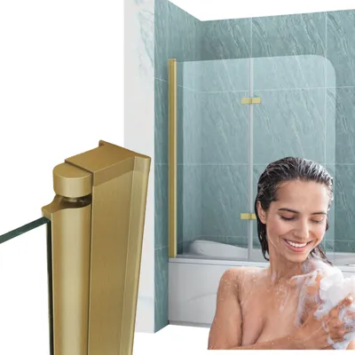 Produktbild von Silla | Duschwand aus Glas - 100x140 cm - Gold - Faltwand für Badewanne - 2 Teilig Faltwand - Badwannenfaltwände