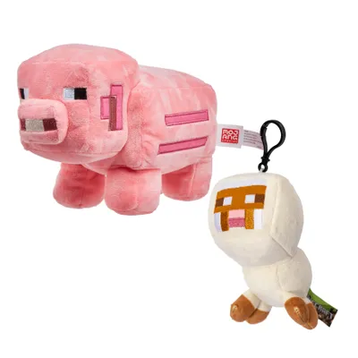 Zdjęcie produktu dla Zestaw pluszaków Minecraft: świnia 20 cm + zawieszka owca 15 cm - oryginalny produkt licencyjny - prezent dla fanów