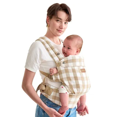 Produktbild von Momcozy Baby-Trage aus Natur-Baumwoll-Leinen: Besonders langlebig, ergonomisch, leicht & komfortabel - Hände-Frei für Mütter & Väter - Schiefer-Karo