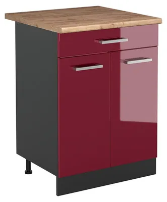 Imagen del producto de Mueble bajo de cocina Vicco R-Line Rojo de alto brillo/Antracita 60 cm con cajón encimera Roble dorado, Model 61091