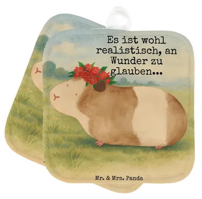Produktbild von Mr. & Mrs. Panda Topflappen Meerschweinchen Weisheit Design - Weiß - Geschenk, Spruch, Lustige Sprüche, Set, Kochlappen, Topfuntersetzer, Realität, Wunderland, Motivation
