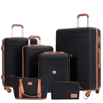 Immagine prodotto di Set di valigie Travelhouse Bari, 6 pezzi, 4 valigie con ruote, borsa da viaggio e kit da toilette, guscio rigido - Nero