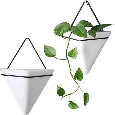 Obrázek produktu pro Geometrické závěsné květináče – keramické a moderní – 2 ks