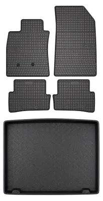 Image de Tapis en caoutchouc + bac de coffre pour Renault Clio III 2008-2012 (break, plancher bas) – 5 pièces, noirs, sur mesure