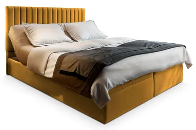 Produktbild von Masseno Boxspringbett MURLO 180x200 cm Komplett-Set mit Bonell Matratze und Topper, Polsterbett mit Bettkästen -Gelb, KRONOS 01