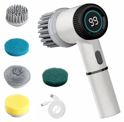 Produktbild von Elektrische Reinigungsbürste mit 5 Bürstenköpfen, multifunktionale Reinigungsbürste, geeignet für Ecken, Toiletten, Küchen, Badezimmer, Fenster, Böden