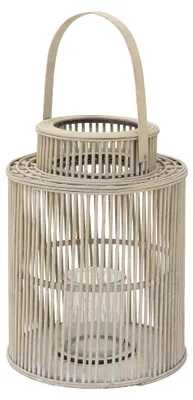 Produktbild von ECD Germany Bambus Laterne Windlicht H 54,5cm Holzfarbe Gartenlaterne mit Henkel & Glaseinsatz Boho Bambuslaterne Kerzenhalter Deko Laterne ohne LED