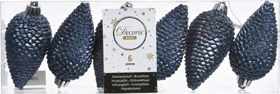 Produktbild von Christbaumschmuck Zapfen 8cm Kunststoff 6 Stück - Nachtblau