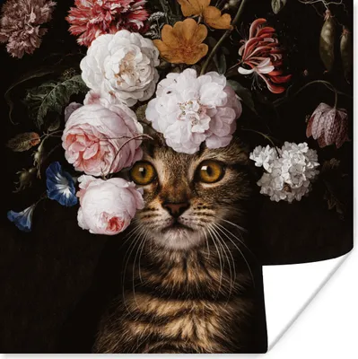Produktbild von MuchoWow® Poster Katze - Blumen - Haustier 100x100 cm - Babyzimmer