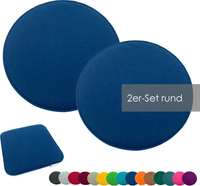 Produktbild von heimtexland ® Sitzkissen Set Filz Stuhlkissen Stuhlauflage Filzkissen Stuhl Polster Kissen Typ631 2er Set 35 cm Rund Marineblau