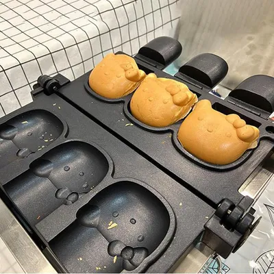 Produktbild von Waffeleisen, 2000 W, elektrischer Taiyaki-Maker, Temperaturregelung, kommerzielles Waffeleisen,Taiyaki-Maker aus Edelstahl, 3 Stück Taiyaki /HKTY3/