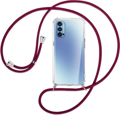 Produktbild von Handykette Backcover-Schutzhülle mit Band (Metall silberfarben) für Oppo Reno4 Pro 5G - dunkelrot