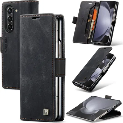 Image de Etui pour Samsung Galaxy Z Fold 5 5G, étui rétro en cuir PU, stand et étui de protection noir