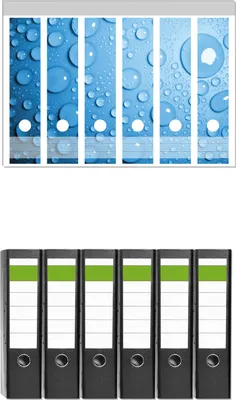 Produktbild von Wallario 6 Stück breite Ordner inkl. Klebeetiketten mit Motive Wassertropfen auf Blau -  Set mit Rückenschildern / Ordnerrücken Stickern