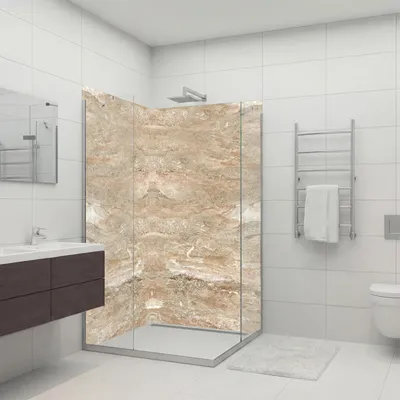 Produktbild von dedeco Eck-Duschrückwände Aluminium wasserfest Motiv: Marmor V3, 2 x 100x210x0,3cm, Fliesenersatz fugenlos Wandverkleidung Wandpaneele,  Germany