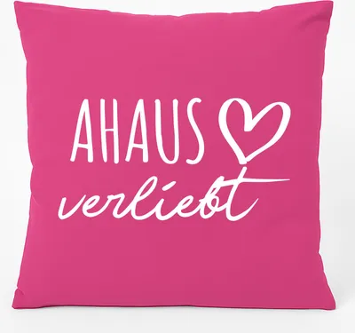 Produktbild von Huuraa Kissen Ahaus verliebt 40x40cm mit Füllung Fuchsia Baumwolle Dekokissen Geschenkidee