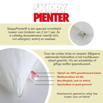 Zdjęcie produktu dla Skippy Pienter | Wyjątkowa poduszka dla dzieci, hipoalergiczna | Specjalna poduszka dla dzieci w wieku od 2 do 7 lat | 60 x 70 cm dla śpiących na brzuchu