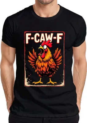 Produktbild von F-CAW-F lustiger Hahn Cartoon Bauernhof Spruch Sarkasmus Vintage Herren T-Shirt, Schwarz, 3XL