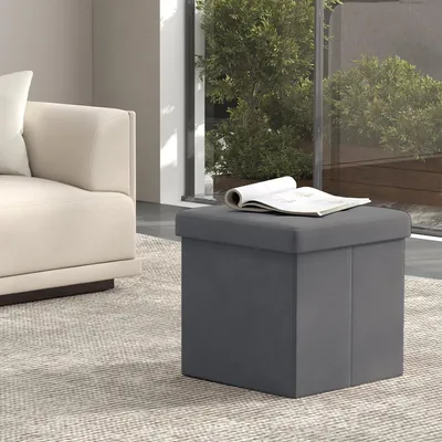 Immagine prodotto di Pouf con spazio contenitore, poggiapiedi, divano | Grigio ardesia | 38x38x38 cm