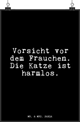Produktbild von Mr. & Mrs. Panda Bild Vorsicht vor dem Frauchen.... DIN A3 - Schwarz - Geschenk, kunstdruck poster, Katze, Wandbild, wanddeko, Sprüche, drucke, Plakat, Tier, Hausdrachen