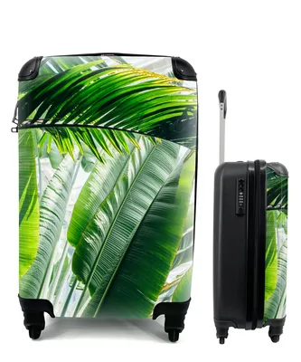 Produktbild von MuchoWow® Koffer Handgepäck Trolley Rollkoffer Kleine Reisekoffer mit 4 Rollen - Sonnenstrahlen auf Palmenblättern in einem botanischen Garten - Cabin Size < 55x40x23 cm & 55x40x20 cm - Fotokoffer - Kabinenkoffer - Boardgepäck - Reise-Box - Reisekoffer - Reisegepäck - Koffer mit Bild - Trolley für Kinder