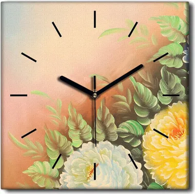 Produktbild von Coloray Uhr auf Leinwand 30x30 cm Wand Uhr Dekoration Wohnzimmer Segeltuch schwarze Hände -Chrysantheme-Blumen