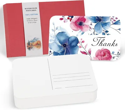 Productafbeelding van 60 vellen aquarel ansichtkaarten, 100% katoen 100 x 15 cm blanco afgeronde hoeken aquarelpapier briefkaarten warm geperst voor mailing kunst