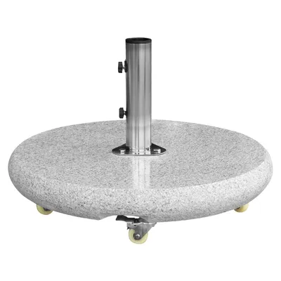 Produktbild von Sonnenschirmständer rund 90 kg hellgrau poliert 360 Grad Rollen + Flanschrohr (Komplettset)