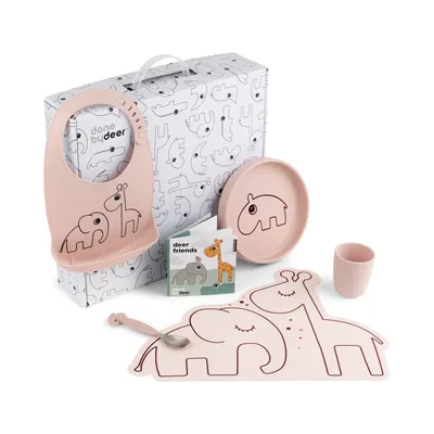 Produktbild von Done by Deer Kindergeschirr-Set + Lätzchen Silikon Powder Rosa