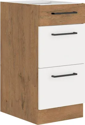 Produktbild von Vigo Unterschrank 40 Eiche Lancelot Weiß Hochglanz Küchenzeile Soft-Close Küche
