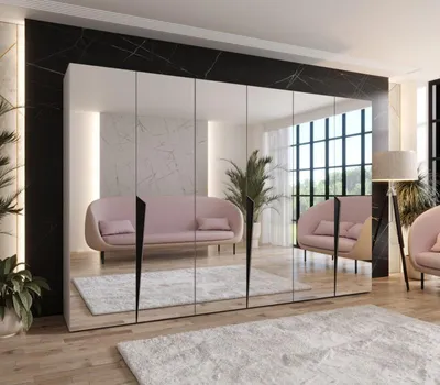 Obrázek produktu pro Velká šatní skříň 300 cm SORAYA 3 se zrcadlem - kašmír / černé úchyty