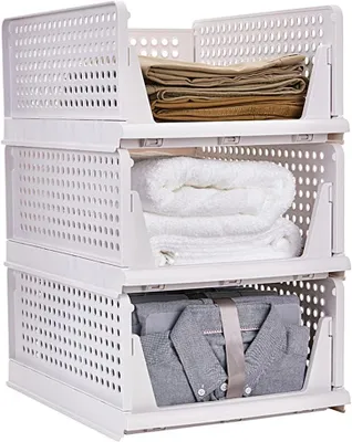 Produktbild von Kleiderschrank-Organizer Körbe Ausziehbare Schubladen Klappbares 3er-Set Weiß