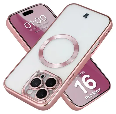 Produktbild von Handyhülle mit Kameraschutz und Magnetring für iPhone 16 Pro Max, Bizon Case GuardO, Transparent-Rosa